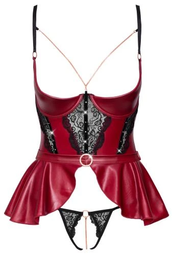 Abierta Fina Korset Met Aangehecht Rokje En Bijpassende String - Rood 2 Abierta Fina Korset Met Aangehecht Rokje En Bijpassende String - Rood - Afbeelding 2