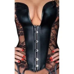 Noir Handmade Kanten Jarretelkorset Met Wetlook Details 7 Noir Handmade Kanten Jarretelkorset Met Wetlook Details -Obsessive Shop 26112361021 3