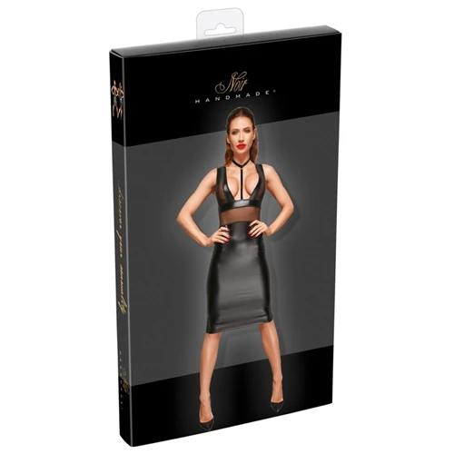 Noir Handmade Wetlook Jurk Met Netstof Details 4 Noir Handmade Wetlook Jurk Met Netstof Details - Afbeelding 4