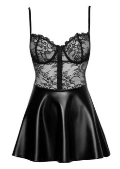 Noir Handmade Sexy Wetlook Jurkje Met Kanten Top - Zwart -Obsessive Shop 27182781021 3