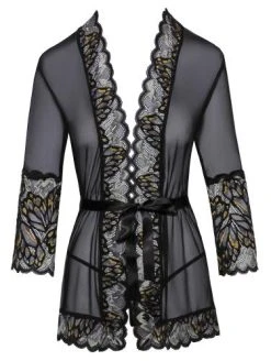 Kissable Sensuele Transparante Kimono Met Luxe Kant - Zwart -Obsessive Shop 27604871111