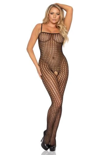 LEG AVENUE Gehaakte Catsuit Met Open Kruisje - Zwart 1 LEG AVENUE Gehaakte Catsuit Met Open Kruisje - Zwart