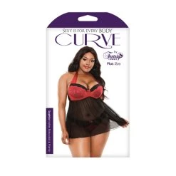 Curve Sophia Halternek Babydoll - Zwart/Rood -Obsessive Shop P389 1X2X 3